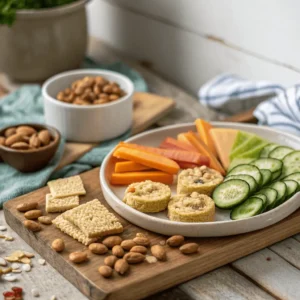 A colorful plate of vegetarian AIP dishes featuring sweet potato hash, zucchini noodles, and fresh fruits.